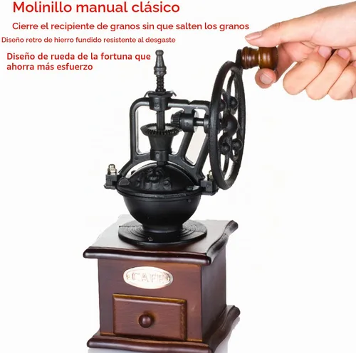 Vista 4 de Molinillo de café manual de la mano del estilo de la vendimia, molinillo de café manual con la manija, molino de rodillos