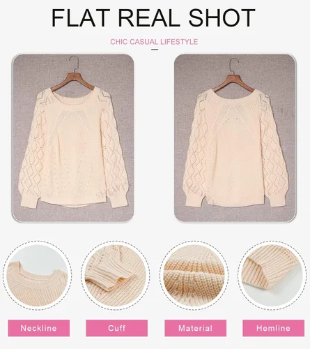 Vista 5 de SHEWIN Suéter casual de manga larga con cuello redondo para mujer suéter de punto ligero