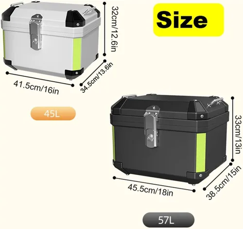 Vista 2 de NYCDA Caja de cola de motocicleta, caja de aluminio resistente universal para motocicleta, almacenamiento de viaje con placa base de soporte, caja