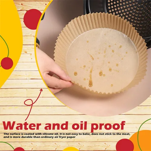 Vista 4 de Forro de papel desechable para freidora de aire, 100 piezas de papel de cocina para freidora de aire, forros antiadherentes, a prueba de aceite, a