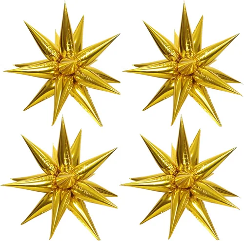 Vista 17 de 50 globos de aluminio negro con forma de cono de estrella grande de 26 pulgadas, globos de Mylar de estrella de explosión negra de 12 puntos 3D