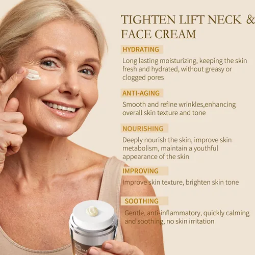 Vista 3 de Crema para tensar y levantar el cuello, crema reafirmante de hidratación profunda para el cuello con retinol, colágeno y miel, hidratante