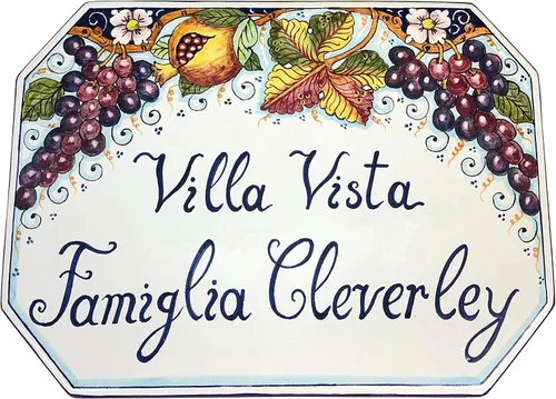 Vista 2 de CERAMICHE D'ARTE PARRINI - Azulejo de cerámica italiana de cerámica Número de casa personalizado Uva decorada Cívica pintada a mano Hecho en ITALIA