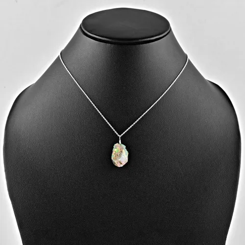 Vista 12 de Collar delicado de plata con piedra áspera de ópalo