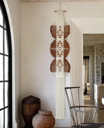 Vista 7 de Flber Macramé para colgar en la pared, 3 piezas, macramé, decoración de pared de macramé, arte de pared redondo, hecho a mano, bohemio