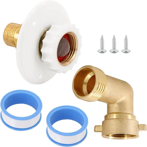 Vista 7 de kipa Brida de entrada de agua para autocaravana, latón con codo de manguera, válvula de retención y conector FPT de 1/2" rosca hembra, brida de 3
