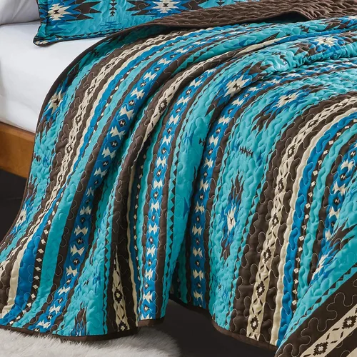 Vista 4 de Jaba - Juego de edredón de 3 piezas con estampado fino, tamaño King, para todas las estaciones, diseño tribal navajo nativo americano, con fundas