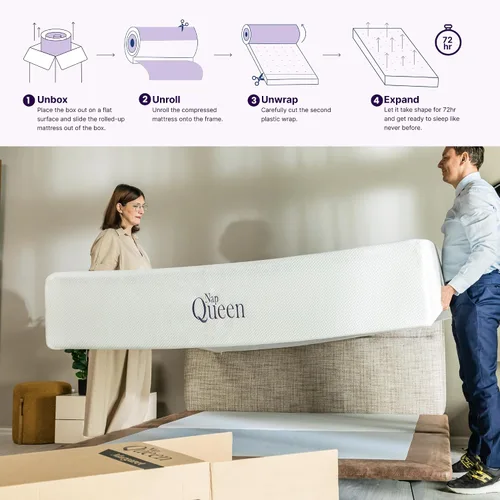 Vista 3 de NapQueen Colchón tamaño Twin de 6 pulgadas, colchón de espuma viscoelástica de carbón de bambú, cama en una caja, blanco