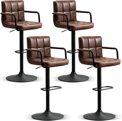 Vista 21 de Furniliving Taburetes de bar ajustables con respaldo, juego de 2 taburetes de bar negros, taburetes de bar de terciopelo con giro de 360°, taburetes