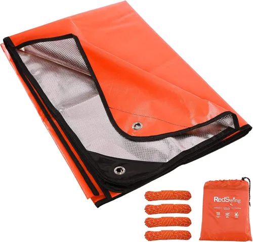 Vista 12 de Paquete de 2 mantas de supervivencia resistentes, lona térmica de emergencia impermeable, multiusos, reflectantes, aisladas, para todo