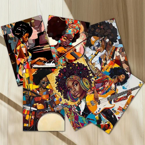 Vista 4 de Paquete de 6 pinturas por números para mujeres sudafricanas para adultos, principiantes, músicos negros, kits de pintura al óleo sobre lienzo