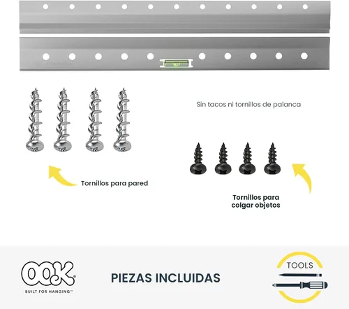 Vista 3 de Kit OOK 55312 Hangman para colgar cuadros de 13 piezas estilo francés inglete con tornillos Wall Dogs., 533208 Aluminum finish, Holds up to 100lb