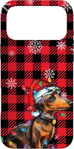 Vista 22 de iPhone 16 Dachshund Christmas Phone Case Red Plaid Pattern Christmas Lights Case