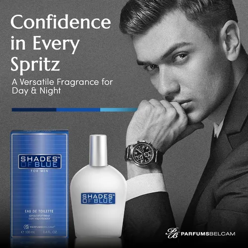 Vista 6 de PB ParfumsBelcam Shades of Blue Eau de Toilette en espray para hombres – Colonia de cítricos frescos y madera con mandarina, especias cálidas