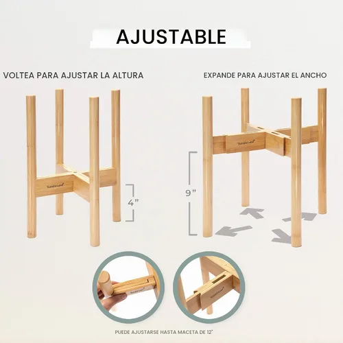 Vista 2 de RAINBLELAND Soporte para plantas de interior, soporte alto ajustable de madera para plantas, soporte para macetas de interior, soporte para macetas