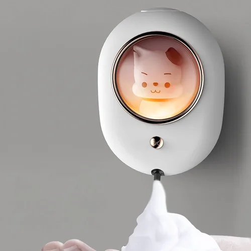 Vista 2 de Dispensador de jabón de manos, dispensador automático de jabón de manos para niños, recargable, montaje en pared, dispensador de espuma sin contacto