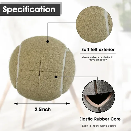 Vista 2 de LITIAN Paquete de 4 pelotas de tenis precortadas para caminantes, pelotas antideslizantes resistentes con almohadillas de fieltro para caminantes
