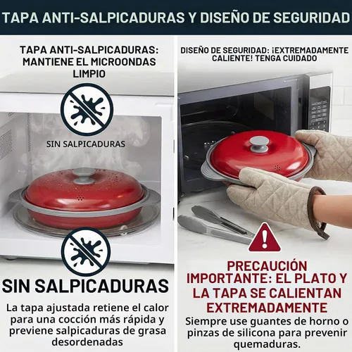 Vista 4 de MACONEE - Sartén para microondas con parrilla Parrilla, plancha y sartén para microondas con tapa para asar, dorar y crujir alimentos. Utensilios