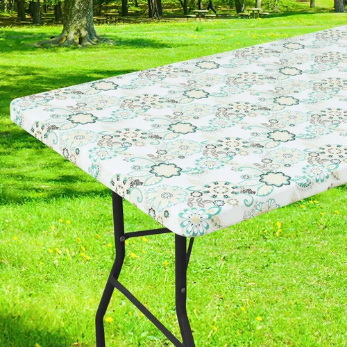 Vista 15 de Smiry Mantel cuadrado para mesa de pícnic, impermeable, elástico, ajustable, para campamento, protector de vinilo con parte trasera de franela Beige