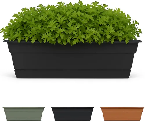 Vista 6 de Bloem Dura Cotta - Jardinera rectangular para ventana Basil de resina de 24 pulgadas con bandeja para jardinería interior y exterior