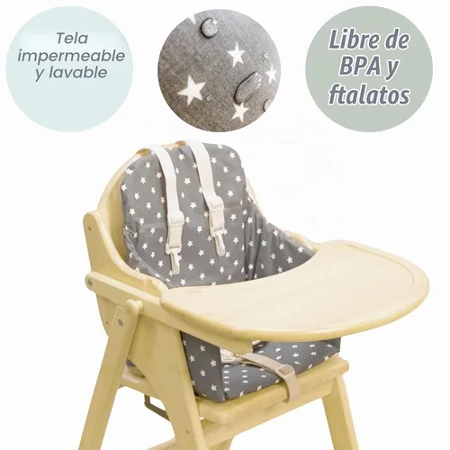 Vista 3 de Messy Me Cojín para silla alta para sillas altas de madera, almohadilla de asiento fácil de instalar, funda de cojín de bebé completamente limpia