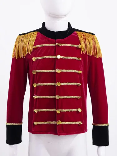 Vista 3 de JEEYJOO Chaqueta unisex de manga larga con cremallera frontal con borlas y banda de marcha, uniforme de Majorette