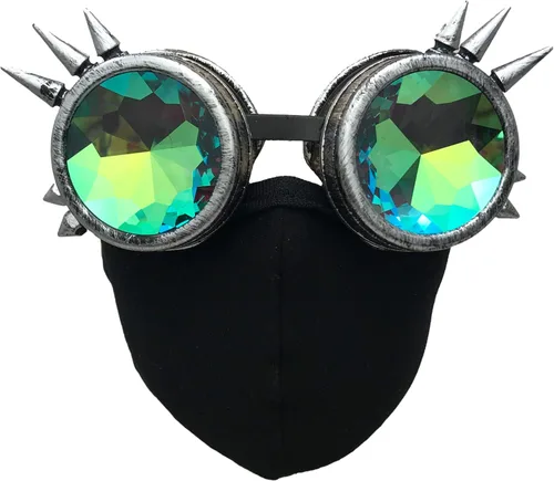 Vista 11 de Cyber Goth Punk Steampunk face mask-Reusable Black Cotton-Rave Goggles-Glasses Estilo #1