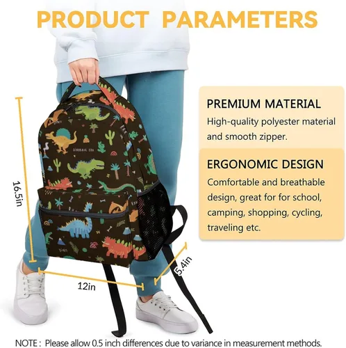 Vista 3 de Mochila de dinosaurio para niños y niñas, mochila de 16 pulgadas para niños y estudiantes, mochilas escolares de gran capacidad para niños
