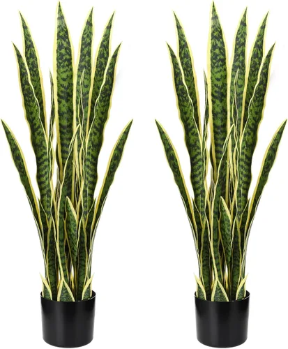 Vista 2 de Crowye Paquete de 2 plantas de serpiente artificial de 3.15 pies de alto, planta de Sansevieria sintética, serpiente falsa grande a granel en maceta