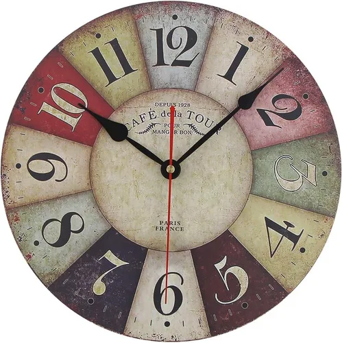 Vista 7 de Timelike Reloj de pared de madera de MDF, estilo retro, estilo retro, estilo rústico, estilo retro, reloj de pared de cuarzo (8 pulgadas, colorido)