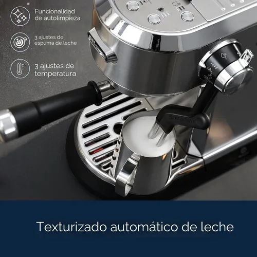 Vista 2 de De'Longhi Dedica Maestro Plus - Máquina de café expreso, varita de vapor automática, 3 ajustes de temperatura de café y espuma de leche, tanque
