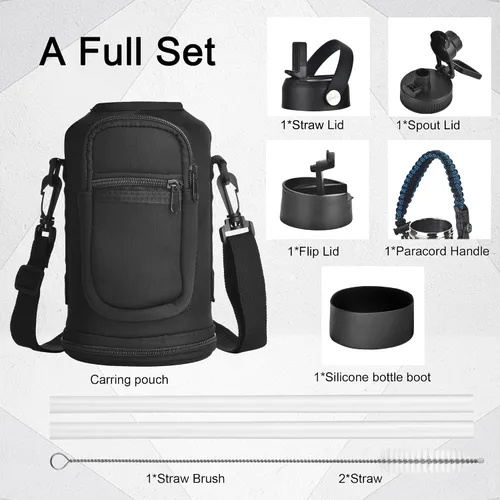 Vista 3 de Botella de agua aislada de 64 onzas con asa de paracaídas, bolsa de transporte y funda de silicona, jarra aislada de acero inoxidable de doble pared