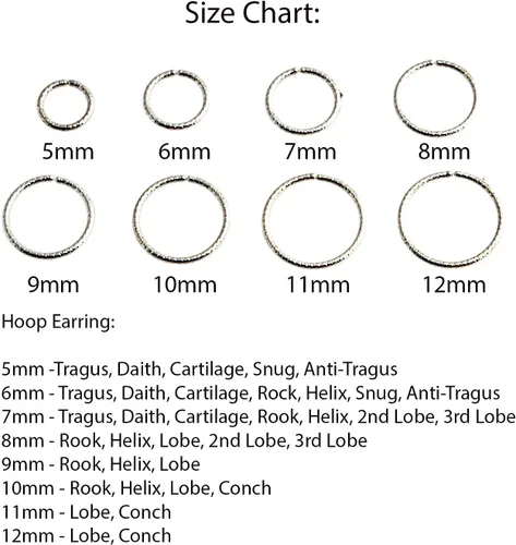 Vista 36 de Aretes de plata de ley abiertos para cartílago, tragus, delgados, calibre 22