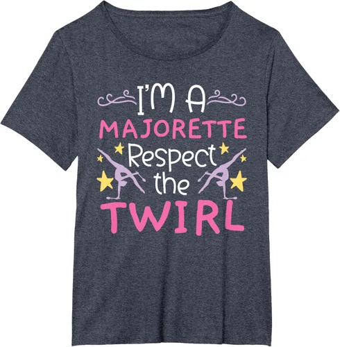 Vista 28 de Camiseta con texto en inglés "I A Majorette Respect The Twirl Baton Twirling", Negro