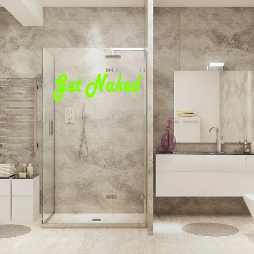 Vista 3 de Get Naked Vinyl Wall Decal, Funny Wall Decal for Bathroom
