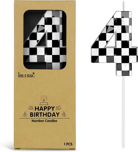 Vista 9 de Velas de cumpleaños de autos de carreras número 1, velas de cumpleaños a cuadros negros y blancos de 2.68 pulgadas, velas con números con temática