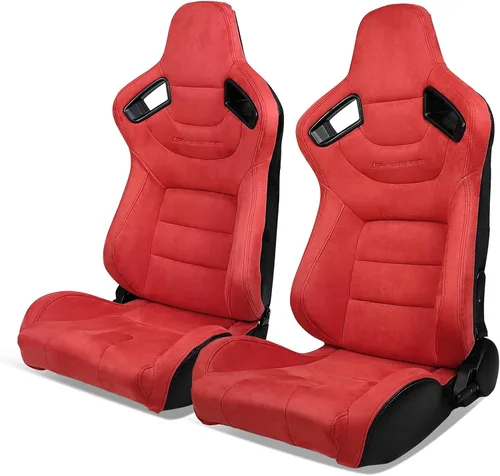 Vista 16 de IKON MOTORSPORTS, Asiento universal de carreras PU + cuero de carbono + gamuza, con deslizadores dobles, asiento deportivo reclinable negro