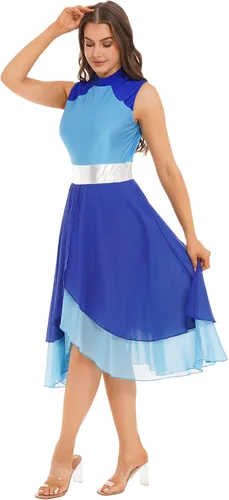 Vista 3 de TiaoBug Women's Adult Color Block Lyrical Praise Dance Dress Modern Contemporary Workship Dance Costume