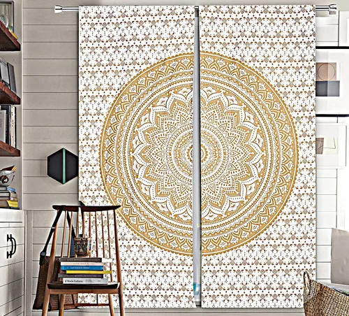 Vista 16 de Cortinas de ventana de mandala hippie indio, gitano, bohemio, sol, luna, hermosas cortinas para dormitorio, sala de estar, balcón, cenefa