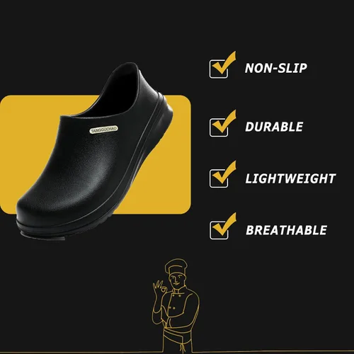 Vista 6 de Zapatos de chef antideslizantes para hombres y mujeres, resistentes al aceite, zapatos de trabajo impermeables con suela antideslizante de goma