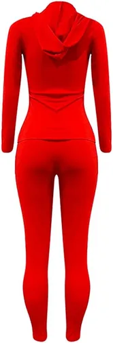 Vista 5 de Conjunto de 2 piezas de chaquetas con capucha de manga larga con cierre zíper y pantalones largos Bodycon