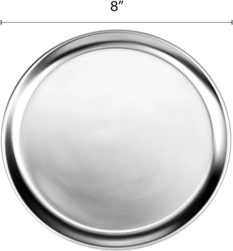 Vista 5 de TrueCraftware - Bandeja de pizza de 8 pulgadas con borde ancho de aluminio, juego de 3 utensilios para hornear, bandeja redonda para pizza, bandeja