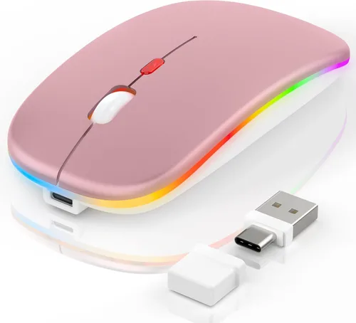 Vista 10 de Ratón inalámbrico LED Bluetooth para MacBook Air iPad Pro Mac Laptop PC - Ratón inalámbrico RGB delgado, 3 modos BT 5.2 y 2.4G USB-A/Tipo-C