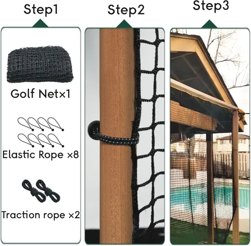 Vista 5 de Red de práctica de golf, red de golf de nailon resistente, red de golf para interiores y exteriores con kit de alambre para colgar, redes de golf