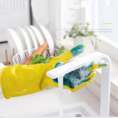 Vista 7 de iplusmile 1 par de guantes de látex guantes de limpieza para el hogar, guantes de lavandería, herramientas de limpieza para el hogar, almohadilla