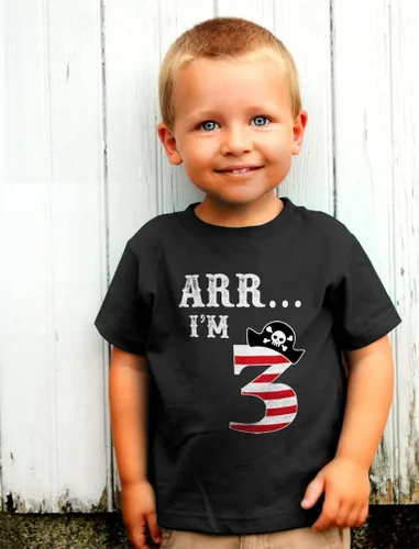 Vista 4 de ARR I'm 3 Pirata fiesta de cumpleaños tres años niño niño niño niño niño niño 3 camiseta