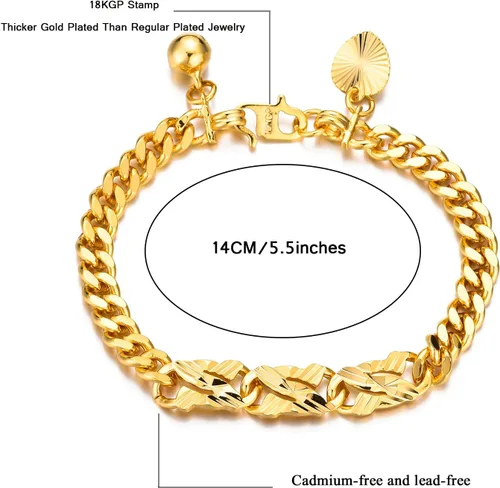 Vista 6 de Ethlyn Pulseras de bebé para niños y niñas, chapados en oro de 18 quilates, pulseras de cadena de eslabones cubanos para niños, exquisito regalo