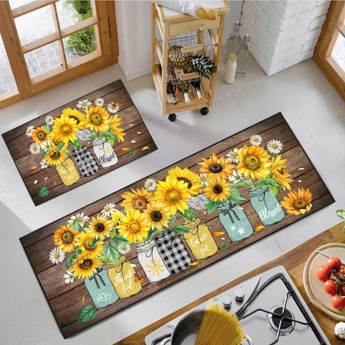 Vista 12 de Farmhouse Kitchen Rules Alfombra Juego de 2 Piezas, Decoración Rústica Negra Alfombras de Cocina, Tapetes de Piso Antideslizantes Absorbentes