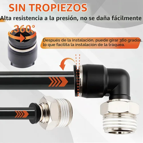Vista 7 de Kit de accesorios de manguera de aire de empuje para conectar 70 piezas, 1/4 1/8 3/8 1/2 pulgadas de diámetro exterior neumático surtido con roscas