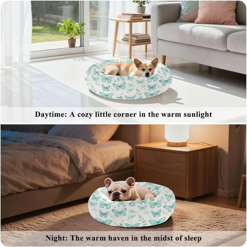 Vista 4 de Wudan Pet Cat Beds Warm & Cozy Fluffy Calming Bed for Extra Small Size Pets Supplies XS Butterfly Leaf Beige
